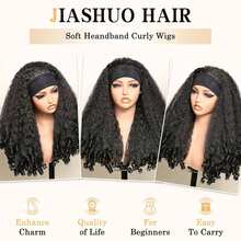 New Afro Kinky Curly Headband Wig Synthetic Braided Hair Texture With Unique Bouncy Curls In The End 22 Inch Soft Curly Headband Wigs For Women Black Kinky Hair No Glue Easy Wear Natural  Look - 黑色 - 查看 8