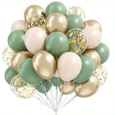 60pcs Gray Green Balloons, 25.4cm Gray Green Sand White Metal Gold Latex Balloons And Confetti Balloons, Suitable For Bohemian Birthdays, Bohemian Style Weddings, Bridal Showers, Babyshower, Engagement Parties, Tea Parties, Anniversaries