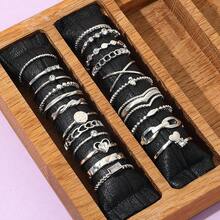 “22件套女士金色叠戴戒指套装 - 多款心形链条纹理时尚手指饰品，适合日常佩戴” - 幾何22件 - 查看 3