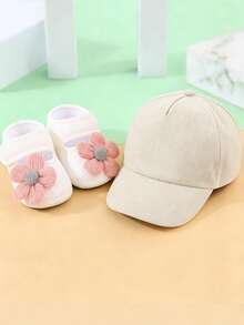 一套婴儿棒球帽和袜子，纯色可调节棒球帽，适合婴幼儿男女宝宝，休闲家居服 - 多色 - 查看 5