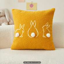 刺绣兔子装饰抱枕套，带可爱兔子屁股毛球，沙发靠垫套 - 粉色 - 查看 10