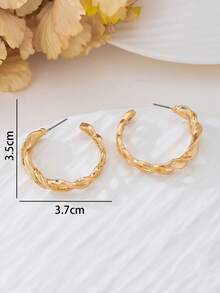 1 par de pendientes de aro dorados huecos de diseño elegante y de lujo con estilo retro clásico para mujeres - Amarillo Oro - Ver 5