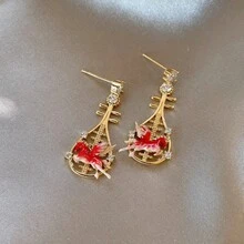 时尚琵琶造型复古耳环，优雅奢华的耳饰 - 琵琶木馬耳環 - 查看 4