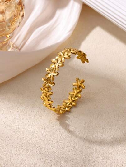 1Pc Minimalist Flowers Patchwork Bangle For Women Gold Color Stainless Steel Geometric Bangle Wedding Party Jewelry Gift