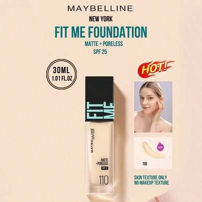 Kem nền Fit Me Matte Perfect Foundation SPF 17 #110, tông hồng trắng, 5/30ml. Cung cấp độ ẩm lâu dài 24 giờ, công thức 3 trong 1 (cố định lớp trang điểm/dặm lại/làm sáng da), lớp nền lì tự nhiên và dưỡng chất lâu trôi. Quy trình trang điểm 3 bước dễ dàng, phù hợp với tông da hồng trắng và da dầu, tạo lớp nền hoàn hảo, lâu trôi cho sử dụng hàng ngày.