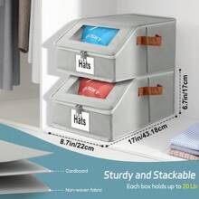 Extra Large Baseball Hat Organizer - Upgrade 4/2/1pcs Hat Organizer For Baseball Caps -Stackable Storage With Textured Leather Handle - Clear Lid, Drawer & Flip-Top Access, Holds 12–24 Hats For Closet Or Travel, Space-Saving Oxford Cloth Hat Box For Closet, Breathable Fabric, More Stable Perfect For Seasonal Storage And Display - 黑色 - 查看 6