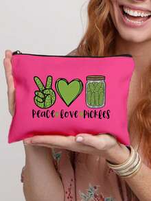 Sac de voyage cosmétique Peace Love Pickles, sac cosmétique mignon de balle de cornichon avec design Peace and Love, léger, juste une fille qui aime les cornichons sac cosmétique avec fermeture éclair, pochette zippée en polyester résistant à la décoloration, organisateur de maquillage pliable pour femmes, filles, sœurs, filles, idéal pour les cadeaux d'anniversaire et de remise des diplômes, pliable et compact pour une utilisation quotidienne, parfait pour les passionnés de cornichons sac de maquillage - Multicolore - Voir 2
