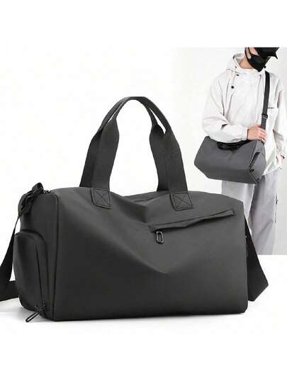 1 pieza Bolso de mano impermeable para hombres, con compartimento separado para zapatos, bolso de hombro/mensajero de gran capacidad en color negro sólido minimalista, multifuncional, adecuado para estudiantes, adolescentes, universitarios de primer año, bolso de viaje, bolso de mano de gran capacidad, bolso esencial de moda para hombres para camping, graduación, vacaciones, mochila impermeable de verano, bolso de viaje, bolsa de gimnasio, bolsa de fin de semana para la playa, bolsa de vacaciones