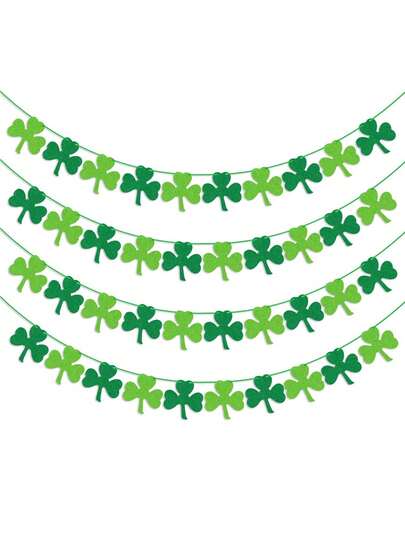 4pcs - St. Patrick's Day Felt Clover Wreath Banner - No DIY Clover Wreath Banner, Suitable For St. Patrick's Day Decoration - Dark Green/Light Green, Irish Party Supplies