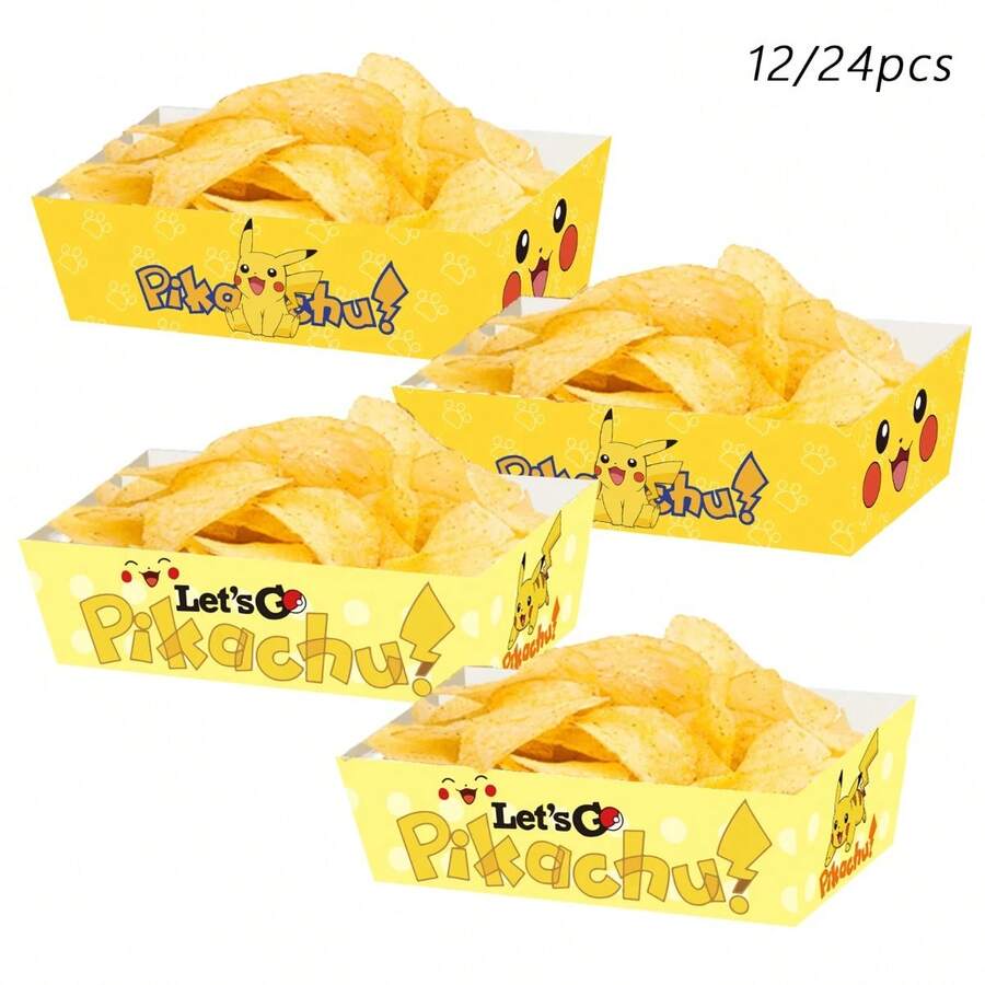 12/24pcs Pokemon Paper Plates, Pokemon Paper Trays, Birthday Wedding Party Food Boxes - Multicolor - View 1