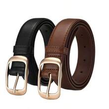 1pc Women's Metal Small Square Buckle PU Leather Belt,Simple & Fashionable, Suitable For Jeans, Trousers, Coats, Dresses, Etc. Summer, School Fall, Autumn, Halloween - 咖啡 - 查看 1
