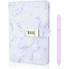 Diario para Niñas con Cerradura, Diario de Bloqueo A5, Portada de Cuero Pu de Combinación Material Escolar de Oficina, Diario con Bolígrafo, 192 Páginas, Regalo para Niñas, Mujeres ()(Morado) - Multicolor - Ver 2