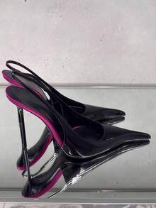 Early Spring Sexy Patent Leather Closed Toe High Heel Sandals, Super High Heel Pointed Toe Party Pumps For Women - Hot Pink - View 2