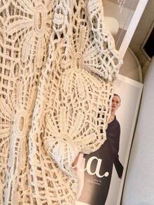 Jumpers For Women Women's Floral Openwork Round Neck Batwing Sleeve Loose Knit Top, A Knit Pullover For Spring, Summer And Autumn, Suitable For Beach Vacations And Travel - Apricot - View 4