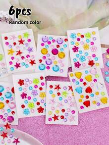 迷你水钻宝石贴纸 - 自粘式多色混合形状（心形、星形、花朵），适用于DIY手工、美甲、面部及身体装饰 - 闪亮亚克力水钻，可用于珠宝制作、发饰、家居手工、工艺水钻、工艺品、礼品和装饰，设计鲜艳 | 面部贴纸，面部宝石贴纸 - 彩色 - 查看 14