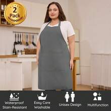 2 Pcs Plus Size Chef Apron, Unisex Professional Apron With 2 Pockets For CooFKing, Work, BaFKing (Larger Size) - Gray - View 3