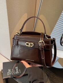 时尚小方肩包，新款高端轻便女士手提包 - 咖啡 - 查看 6