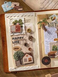 30张/包 复古压纹针织纹理混合暖色调小贴纸，DIY剪贴簿装饰贴纸，适用于手账、相册、剪贴簿 - 彩色 - 查看 7