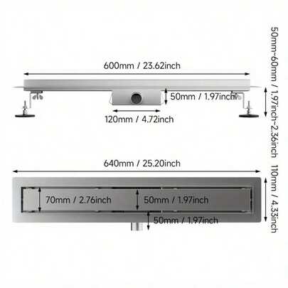 Stainless Steel Bathroom Wet Room Linear Shower Floor Drain Channel Shower Drain Wet Room Linear Shower Stainless Steel Floor Drain Channel Gully Waste Trap, Bathroom Floor Drainage, Shower Water Removal, Wet Room Drain, Shower Drain Channel