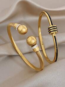 18K镀金几何球手链，女士镀金水晶手链，可叠戴不锈钢手链，圣诞派对珠宝礼品套装 - 彩色 - 查看 1