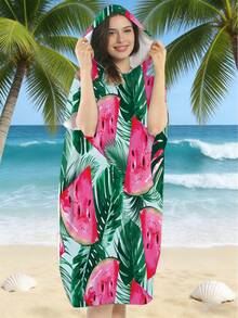 1件沙滩海洋贝壳海星曼陀罗印花冲浪披风，超细纤维速干吸水潜水服罩衫，舒适耐用带帽浴巾，沙滩必备，旅行配件 - 彩色 - 查看 13