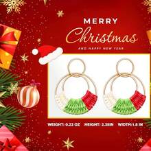 Raffia Hoop Earrings For Women Fun Boho Summer Beach Earrings Lightweight Handmade Straw Wicker Rattan Dangle Earrings Statement Geometric Round Drop Earrings - 聖誕淚滴 - 查看 5