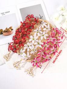 1Pc Garden Photoshoot Bridal Headdress,Tri-Color Faux Lily Flower Crown,Dangling Bead Strands For Fairy Look,Outdoor Wedding & Photography Accessories