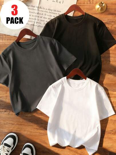 3pcs/Set Boys Kids Casual Printed Round Neck Short Sleeve T-Shirts, Comfortable & Fashionable Children Summer Tops,Variety Of Colors Available