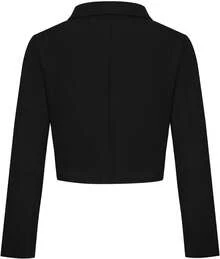 Women's Cropped Long Sleeve Notch Lapel Button Front, Casual Work Office Cardigan Suit, Style YGHH - Black - View 2