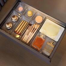 7pcs/6pcs/5pcs/1pc Drawer Divider Storage Box, Hair Accessory Organizer Box With Built-In Grid, Jewelry & Cosmetic Storage Box, Made Of Transparent PET Plastic, Multi-Functional Compartment Box For Hair Tools, Combs, Mirrors, Tweezers, Suitable For Home Drawers, Bedroom, Dorm, Bathroom, Desk - Clear - View 6