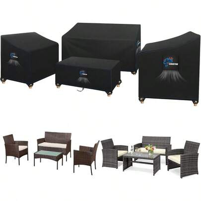 SIRUITON 420D Outdoor Furniture Cover 4-Piece Set Heavy Duty Patio And Garden Covers Waterproof Bench Protector - Black