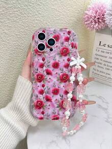 1pc Transparent Cartoon Phone Case With Cream Floral Pattern And Chain, Compatible With IPhone 14, 14 Pro, 14 Pro Max, 13, 13 Pro, 13 Pro Max, 11, 11 Pro Max, 12, 12 Pro, 12 Pro Max, XR, XS, 15, 15 Pro, 15 Pro Max, 16, 16 Pro, 16 Pro Max, 17, 17 Pro, 17 Air, 17 Pro Max, Galaxy S24, A04, A12, A13, A14, A23, A24, A32, A33, A51, A52, A53, A54, A72, Redmi 9, 9A, And Other Models - Multicolor - View 4
