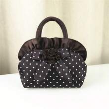 Korean Style Bow Detail Polka Dot Small Bag - Best Valentine Gift,Cute Black & White Handbag For Phone & Essentials - Coffee Brown - View 2