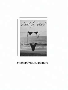 1pc Frameless 'This Is Life' Quote Wall Art - French Saying Minimalist Bikini Beach Print, Black White Retro Coastal Bathroom Decor For Bedroom Dorm Home Office Classroom, Vintage Style Poster & Best Gift Choice - Multicolor - View 12