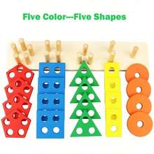 Wooden Stacking Toy - Colorful Stacking Blocks, Shape Sorting Tower, For Shape Recognition And Motor Skill Training, Educational Building Blocks