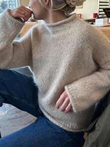 Women's Soft Fuzzy Mock Neck Oversized Long Sleeve Knit Sweater - 卡其色 - 查看 3
