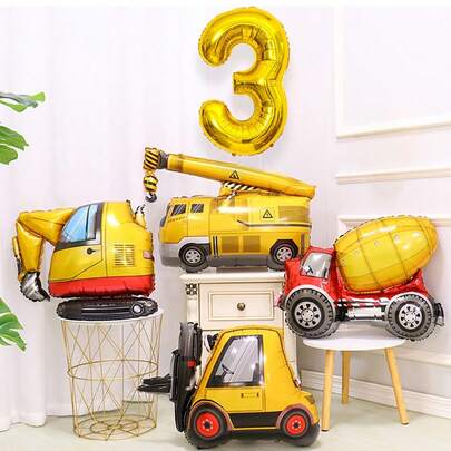 5pcs 32-Inch Large Building Theme Number Balloons Set, Foil Numbers 1-5, Suitable For Building Theme Birthday Party Decor, Summer Holiday Decor, Outdoor Decor, Party Supplies