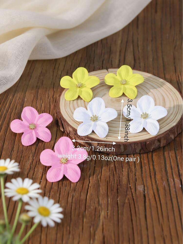 1 件简约彩色花朵耳环，适合女性在春夏假期或日常生活中佩戴 - 彩色 - 查看 5