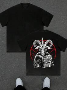 Men's Y2K Loose Soft Cotton T-Shirt With Goat And Book Print Gothic Symbol Design Black T-Shirt For Men S To 2XL Light And Not Stuffy Suitable For All Seasons Suitable For Daily Leisure Street Wear And Other Scenes - Negro - Ver 3