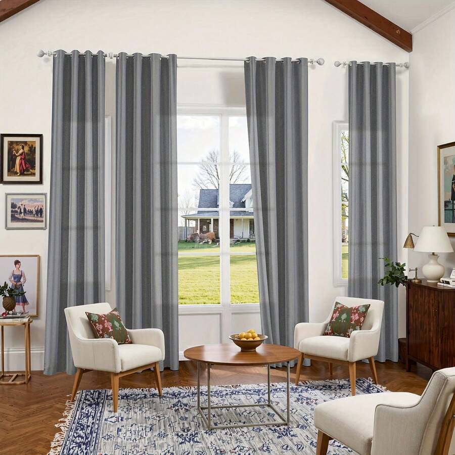 Set Of 2 Curtains Featuring A Minimalist Modern Design In Solid Colors, Farmhouse-Style Decor.These Lightweight Drapes Are Darkening In Bedrooms, Living Rooms, Or Offices, And Are Made From Imitation - White - View 1