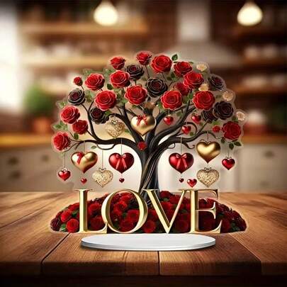 Bohemian Style Acrylic Rose Tree Sunlight Catcher, 2D Love Witness Floral Decor For Valentine's Day