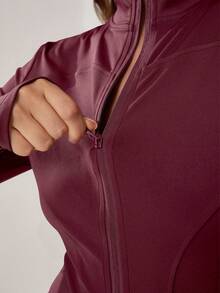 1 Set Women Elastic Zipper Casual Everyday Sportswear, Stand Collar Design, Waist Cinched, Suitable For Dance & Workout - 紅色 - 查看 5