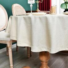 Farmhouse Oval Hemstitch Border Tablecloth Neutral Faux Linen Table Cloth Rustic Table Cover For Dining Kitchen Party Holiday Home (Beige, 60x102 Inch) - Màu be - Xem 6