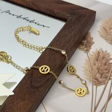 18K镀金不锈钢简约H字母水钻手链，时尚奢华，百搭女士首饰