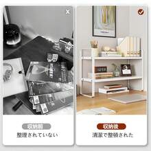 卓上 ラック 小さい棚 デスク上収納ラック デスク 棚 ラック 小さい 整理棚 デスク上置き棚 卓上本棚 2段 机の上に置く棚 デスク収納 デスクシェルフ 本立て 高さ調整 オープンシェルフ 2段 収納 本棚 クランプ式 簡単組立 スペース活用 おしゃれ (ホワイト, 50cm*20cm*36cm) - ホワイト - チェックする 6