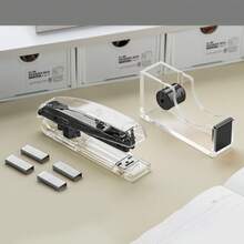 12-piece acrylic office supplies set, encompassing a variety of tools most frequently used in work and study. Suitable for diverse settings including home workspaces, schools, offices, and meeting rooms. - Negro - Ver 7