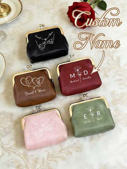 Customized Leather Snap Button Coin Purse, Valentine's Day Snap Button Wallet, Customized Thoughtful Gift, Personalized Couple Anniversary Gift Suitable For Wife, Girlfriend, Husband, Boyfriend And Other Intimate Relationships