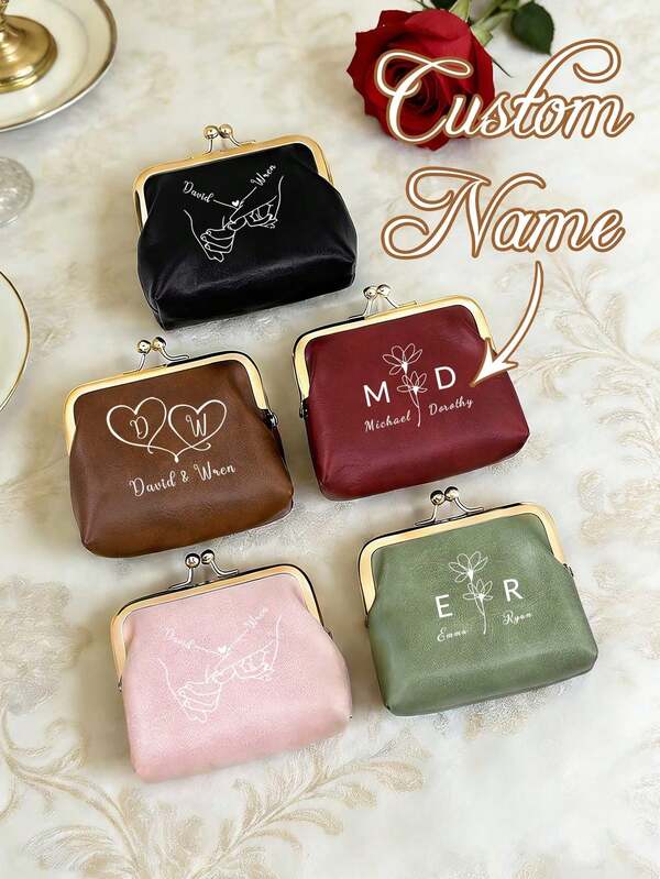 Customized Leather Snap Button Coin Purse, Valentine's Day Snap Button Wallet, Customized Thoughtful Gift, Personalized Couple Anniversary Gift Suitable For Wife, Girlfriend, Husband, Boyfriend And Other Intimate Relationships