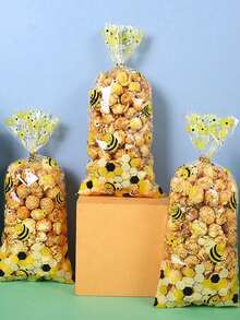 20/50pcs Bee Print Gift Bags, OPP Clear Flat Pouches, Sealed Packing Plastic Bags, Birthday, Home, Holiday, Party Decor, Gift Packaging Supplies