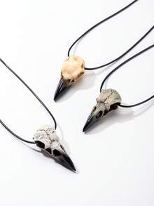 1pc Vintage Gothic Style Distressed Raven Skull Plague Doctor Resin Pendant Necklace, Niche Artistic Skeleton Pendant Leather Choker Accessory, Suitable For Men/Women Everyday Wear/Holiday Gift, All Seasons - Crow Skull Pendant Necklace - View 1